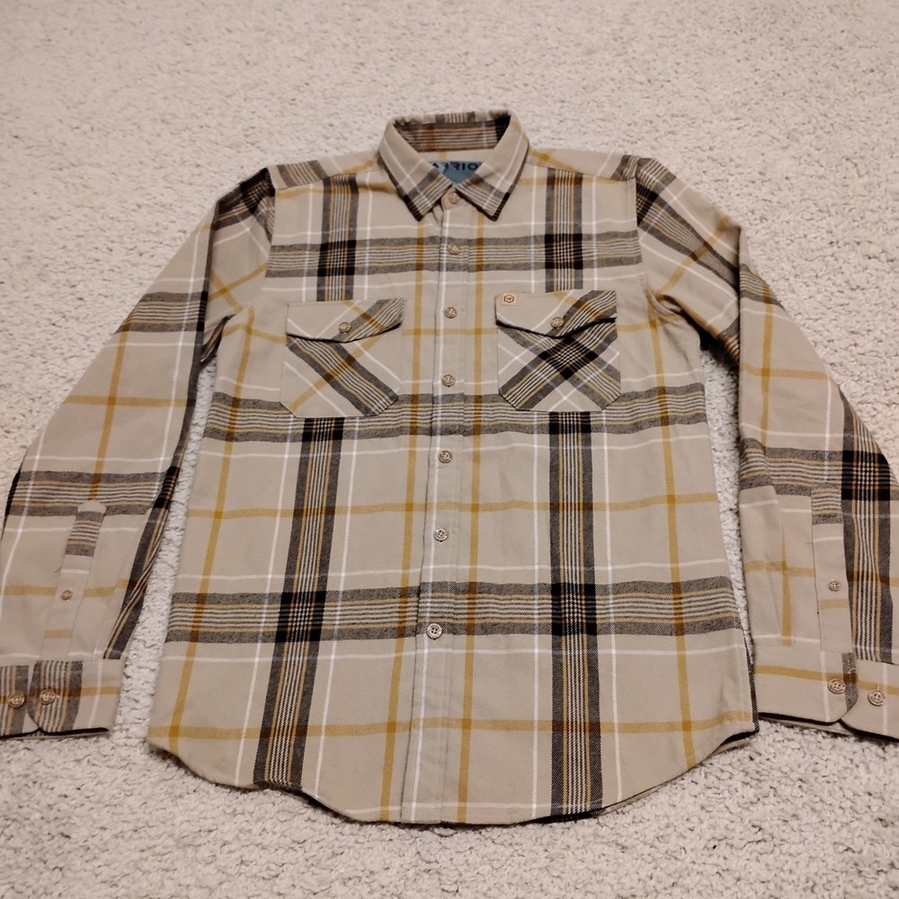 Warrior Flannel Shirt Mens Small Brown Plaid Long Sleeve Outdoor Heavy Warm Soft